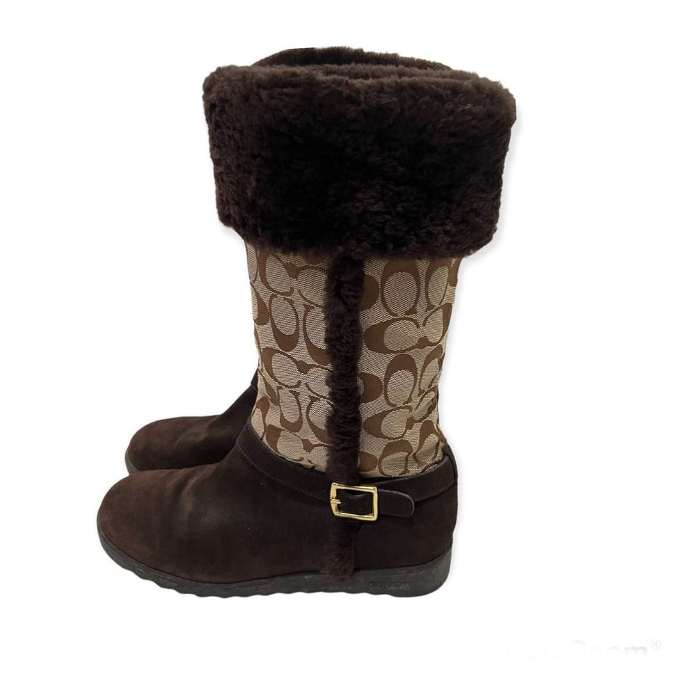 Coach Deeann Brown Signature Logo Faux Fur Boots Size 8.5